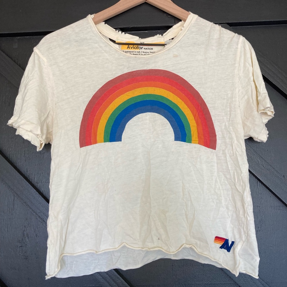 Aviator Nation distressed rainbow tee